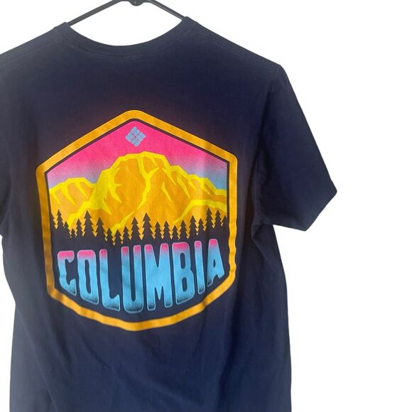 Columbia Men's Size Medium Blue Outdoor Mountain Graphic Short Sleeve T Shirt - Picture 1 of 7